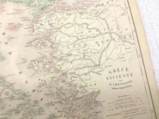 1877 Antique Map of Ancient Greece The Greek Empire Old Hand Coloured French 3
