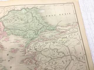 1877 Antique Map of Ancient Greece The Greek Empire Old Hand Coloured French 4
