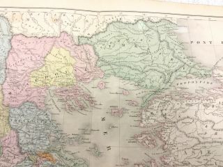 1877 Antique Map of Ancient Greece The Greek Empire Old Hand Coloured French 5