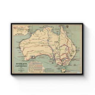 1938 Exploration Map Of Australia Old Vintage Art Poster Print - A4 To A0 Framed