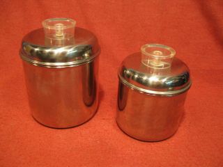 Vintage Revere Ware Stainless Steel Kitchen Canister Set Lucite Lids,  Set Of 2