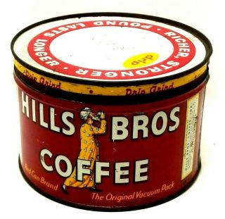 Hills Brothers Antique 1 Pound Coffee Tin 3 3/8 " X 5 1/16 " (g9)
