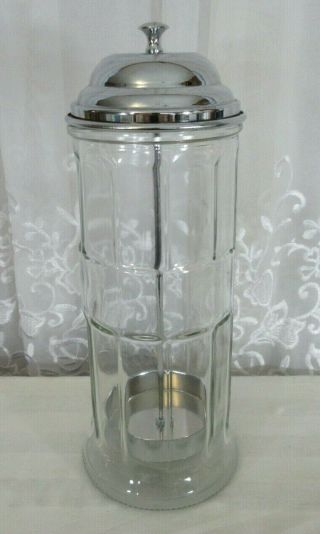 Table Craft Drinking Straw Holder Dispenser Glass Metal Lid 11 " H Soda Fountain