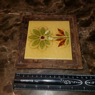 Vintage Green Cream Ceramic Floral Flower Tile Wood Frame Trivet 3