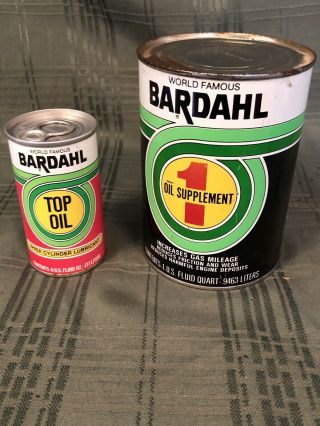 Vintage 6 Oz.  Bardahl Top Oil Can - Never Opened And 1 Quart Oil Supplement.