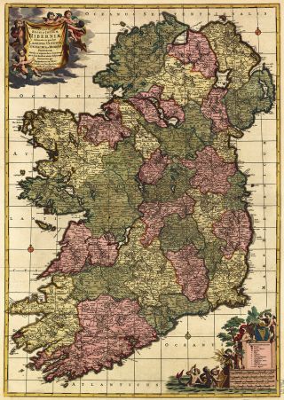 Detailed Map Of Ireland Old Vintage Framed Canvas Art Print Painting
