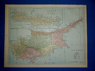 Vintage 1900 Atlas Map Crete - Cyprus Old & Authentic S&h