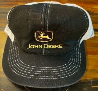 Vintage John Deere Trucker Hat - K Products - Black - Yellow Logo - Snap Back