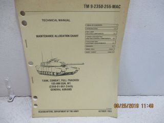 Tm 9 - 2350 - 255 - Mac Maintenance Allocation Chart Tank,  Combat,  Full - Tracked 105mm