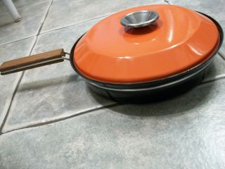 Vintage Cathrineholm Of Norway Orange Lotus Skillet Frying Pan W/ Lid Htf Large