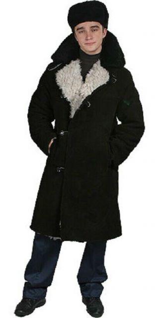 Ussr Soviet Army Winter Sheepskin Coat Tulup Bekesha Black White Very Warm