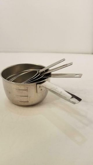 Vintage Foley Stainless Steel 4 Pc Measuring Cup Set 1 C 1/2 1/3 1/4 Farmhouse
