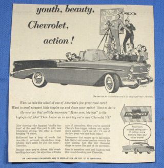 Vintage 1956 Chevrolet Bel Air Convertible Car Newspaper Print Ad