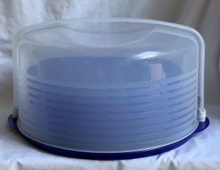 Tupperware Blue Cake Taker With Stackable Pie Tray And Clear Lid
