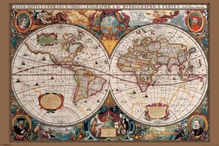 17th Century Old World Map Home Decor Canvas Print,  Choose Your Size.