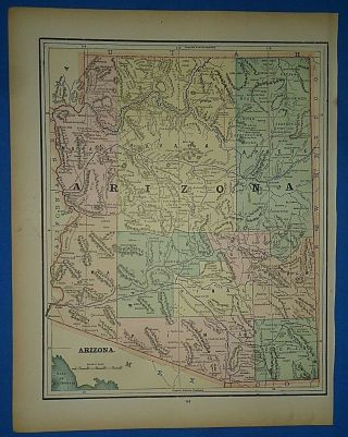 Vintage Circa 1892 ARIZONA TERRITORY MAP Old Antique Atlas Map 2