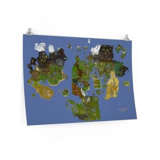 Old School Runescape World Map Art Print W/ Map Markers 2007 Rs Landscape Poster