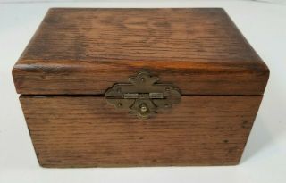 Vintage Wood Recipe Index Card Box With Metal Liner