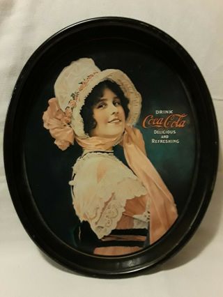 Vintage 1970s Coca Cola Metal Serving Tray Betty Bonnet Victorian Oval Sign