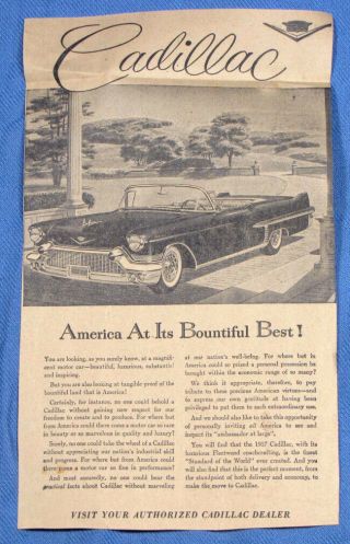Vintage 1957 Cadillac De Ville Convertible Sedan Car Newspaper Print Ad