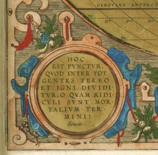 Ancient Old World Map Ortelius 1587 Cotton Canvas w/ Vintage Wooden Round Hanger 6