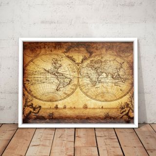 1733 Vintage World Map Old Exploration Rare Art Poster Print - A4 To A0 Framed