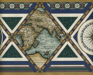 Old World Map Tan Trim Wallpaper Border