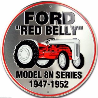 Ford Model 8n Red Belly Tractor Embossed Metal Novelty Round Sign