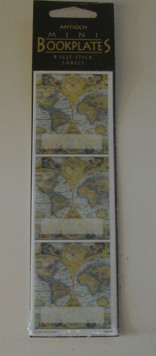 Antioch Mini Bookplates 9 Self - Stick Library Book Labels Old World Maps Nos 1997