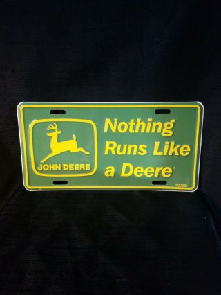 Embossed Metal John Deere License Plate Nothing Runs Like A Deer