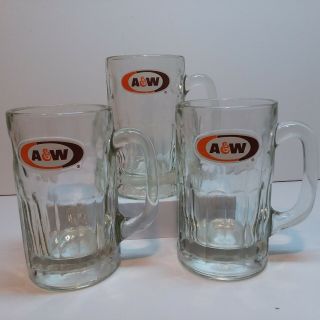 Set Of 3 Vintage A&w Restaurant Root Beer Mugs 5.  75  Tall