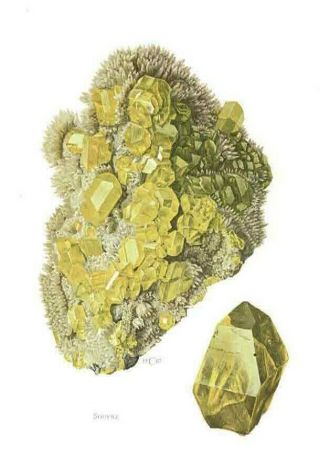 Art Print Old Map School Affiche Papier Minéraux Géologie N°8 Soufre Sulfur