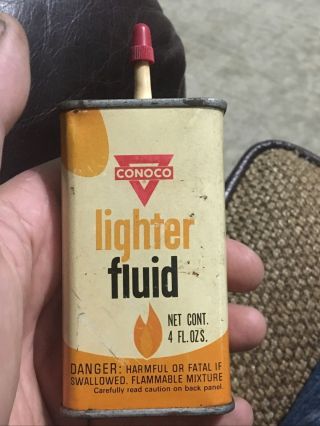 Conoco Lighter Fluid Handy Oiler 4 Oz.  Size Tin.