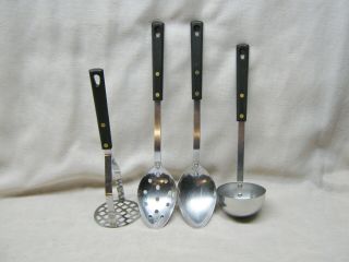 Vintage 4 Pc Royal Brand Sharpcutter Stainless Utensil Set Spoons Ladle Masher