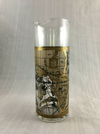 Vintage Mid - Century Cera Old World Map Nautical Cocktail Pitcher Glass