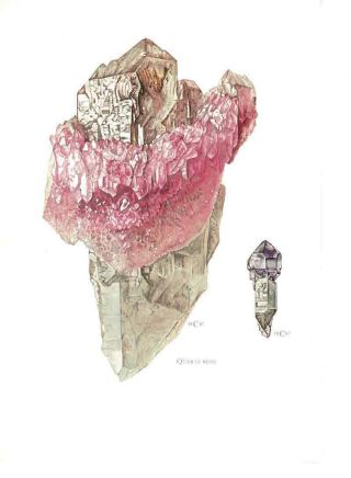 Art Print Old Map School Affiche Papier Minéraux Géologie N°65 Quartz Rose Saxe