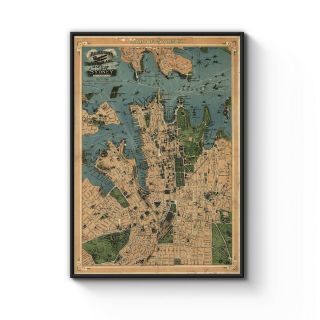 1922 Vintage Map Of Sydney Old Vintage Map Art Poster Print - A4 To A0 Framed