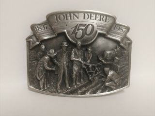 John Deere 1837 1987 (150) Belt Buckle & 1985 John Deere Calendar Medallion NIB 2