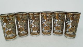 Set Of 6 Mid - Century Cera Old World Map Nautical Cocktail Glasses 6in.