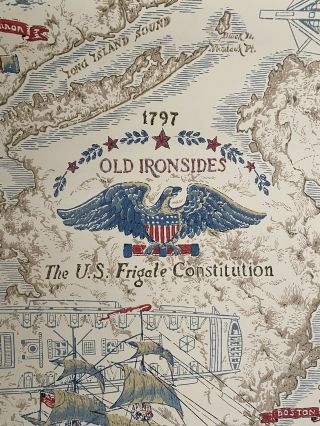 1960s vintage wallpaper Old Ironsides U.  S.  Constitution Map nautical Patriotic 2