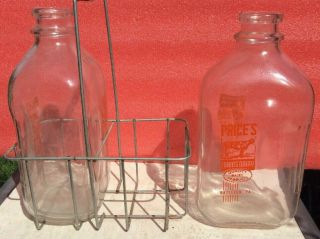 Small Vintage Old Galvanized Metal Milk Bottle Carrier Basket And 2 Milk Bottle