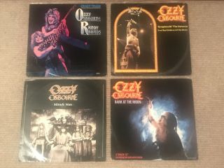 4 X Ozzy Osbourne 12” Lp Singles Crazy Train,  Miracle Man,  Bark At The Moon Vg,