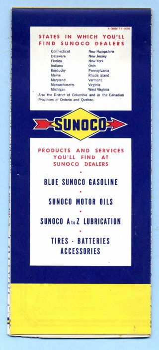 Old Vtg Road Sunoco Road Map Eastern United States 1956 2
