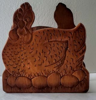 Chicken W/ Eggs Wood Wooden Napkin Mail Holder Vintage Farmhouse Rustic Shabby