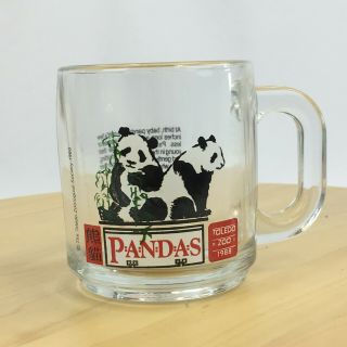Vintage Mcdonalds Toledo Zoo Pandas Coffee Mug 1988 Clear Glass Panda Bear Pair
