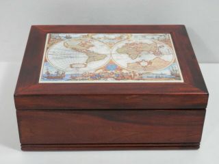 Lined Dark Wood Box Graphic Art Tiles Old World Map Kimberly Enterprises Usa