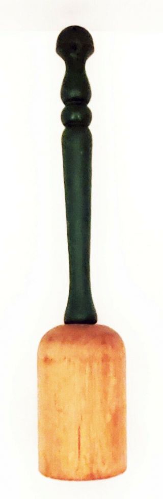 Antique Wooden Potato Masher with Green Handle 10.  5 
