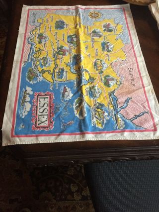 Essex Cotton Tea Towel Britain Map Some Stains And Fading Vintage Old