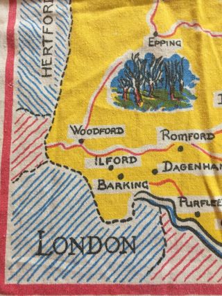 Essex Cotton Tea Towel Britain Map Some Stains And Fading Vintage Old 4