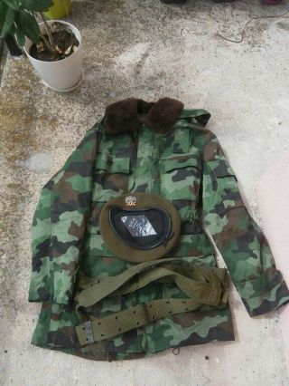 Serbian Army M - 93 Camouflage Winter Jacket,  Beret & Belt